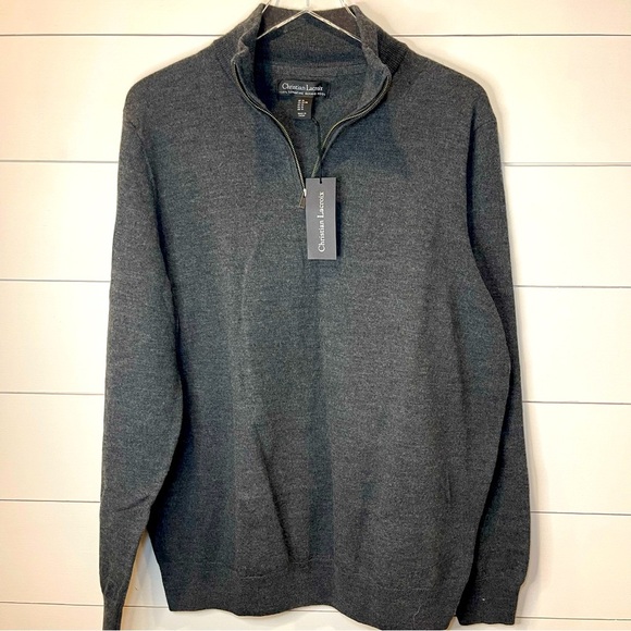 Christian LaCroix Charcoal Gray Merino Wool Pullover Sweater Mens Size CL NWT - Picture 1 of 6